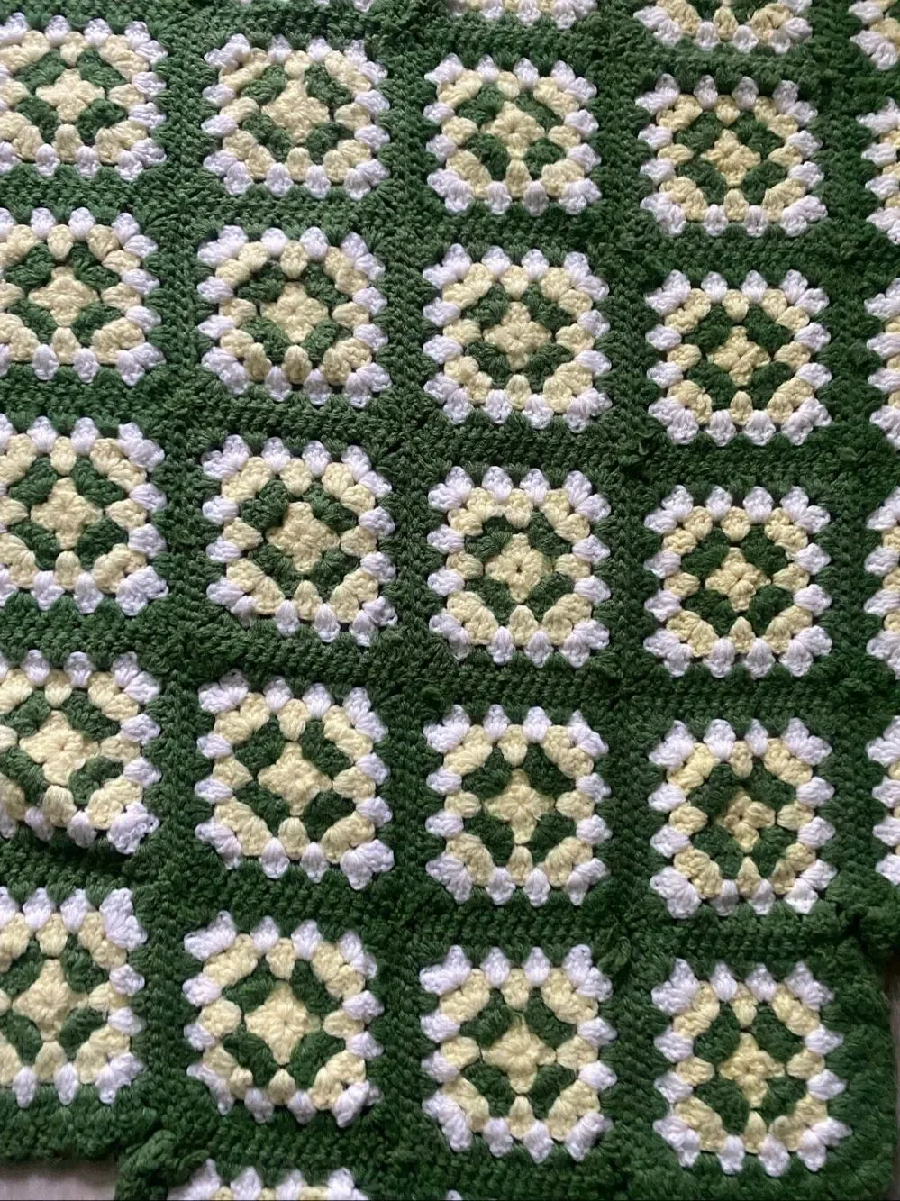 Handmade Crochet Afghan Granny Square Diamond Shape Throw Blanket 58x67 Retro Bo